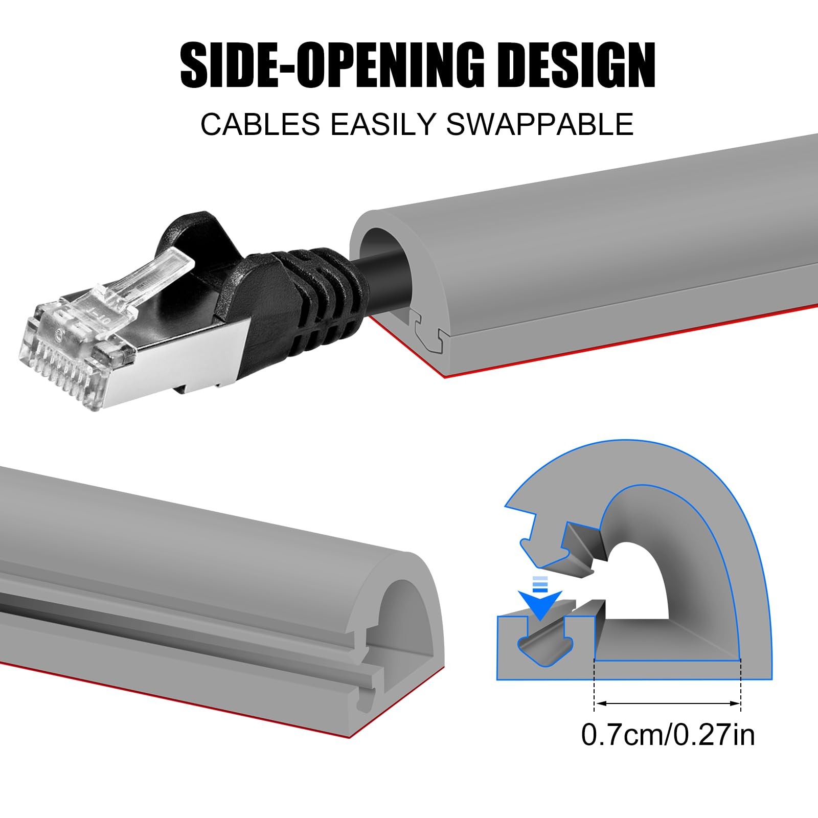 Self-Adhesive Cable Hider,Flexible Wire Cover Raceway for 236inch, Gray
