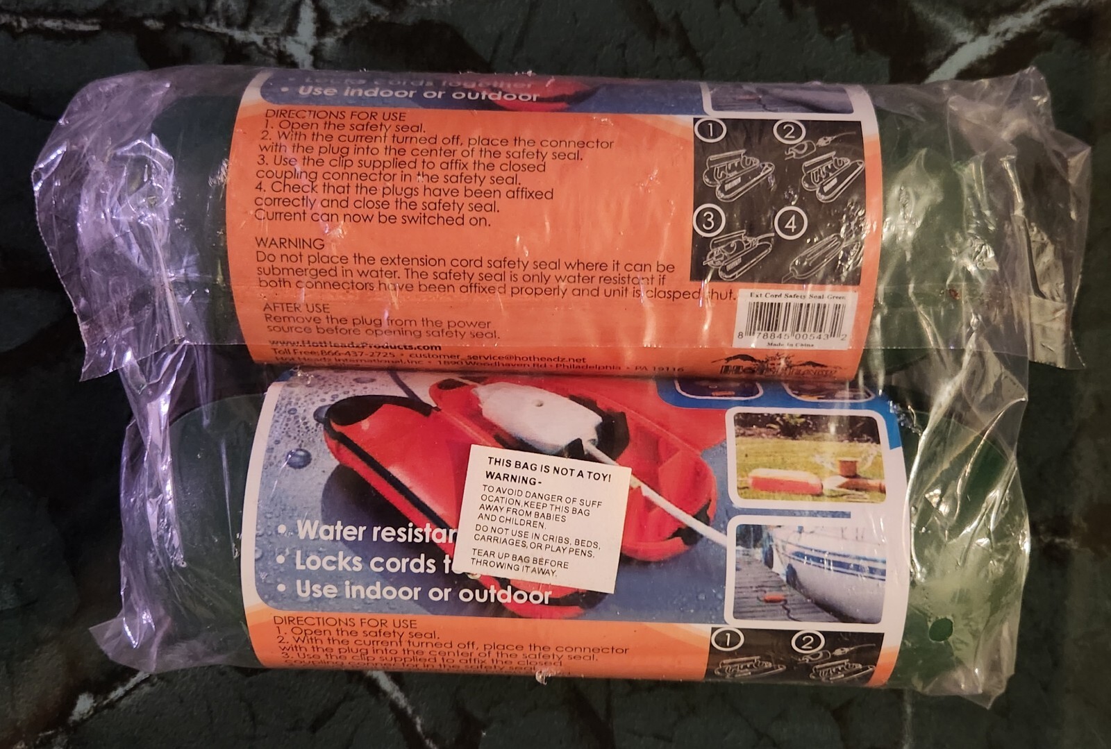 Two Green Extension Cord Safety Seals By Hot Headz Products Water Resistant NOS