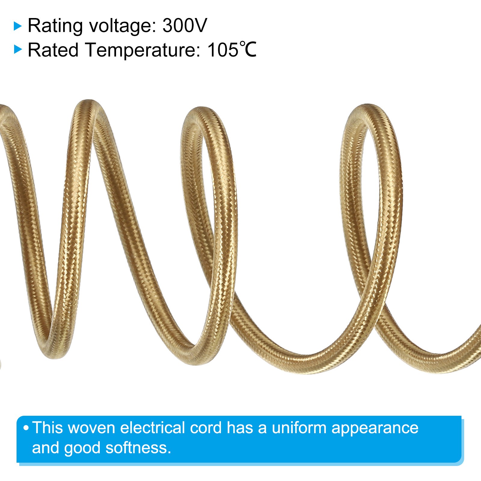 9.84ft 18AWG 2 Core Fabric Cloth Covered Round Wire Light Golden