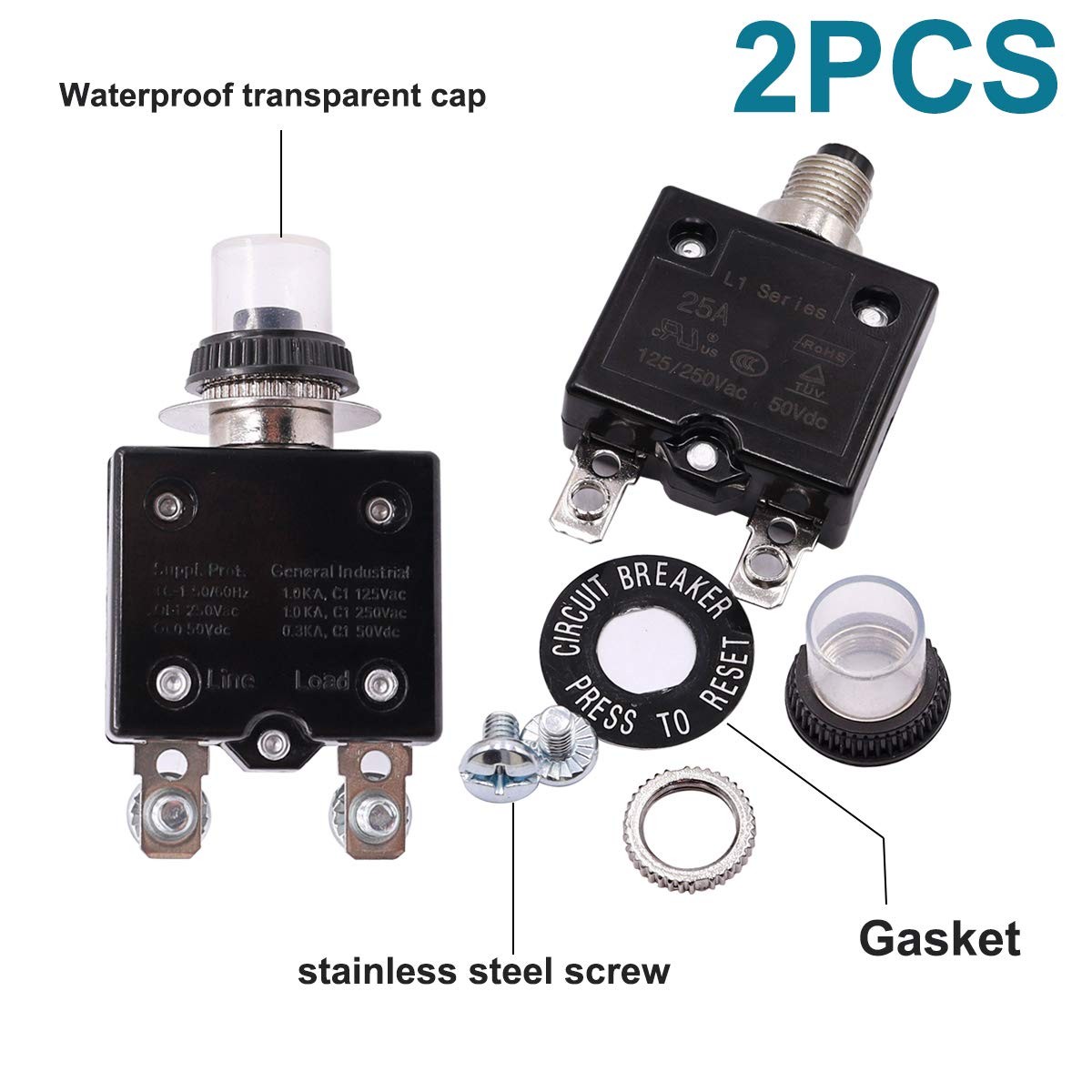 mxuteuk 2Pcs 30Amp Circuit Breakers Push Button Manual Reset 125/250V AC 30A