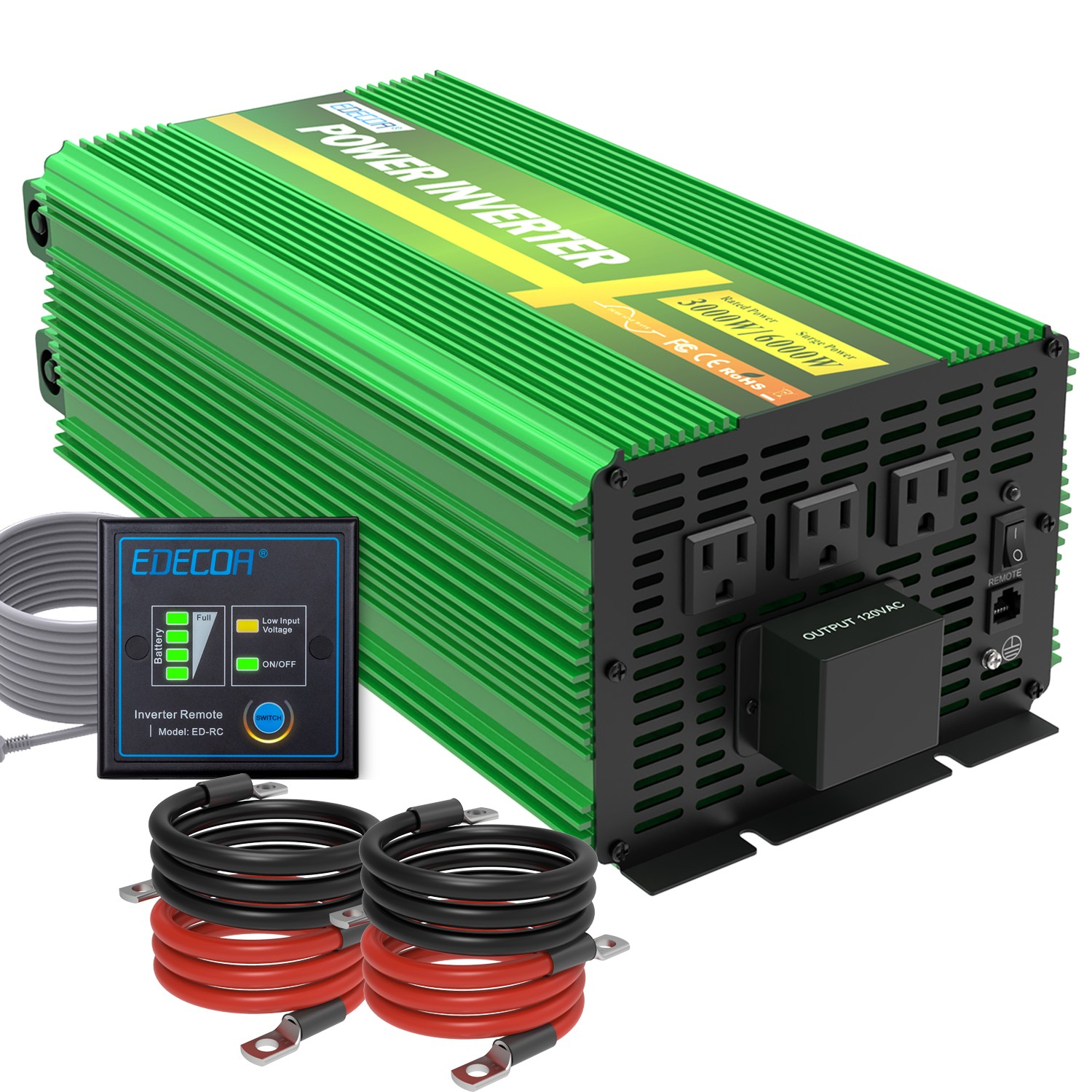 EDECOA 3000W Pure Sine Wave Power Inverter 12V 110V 120V Home Garden RV Solar