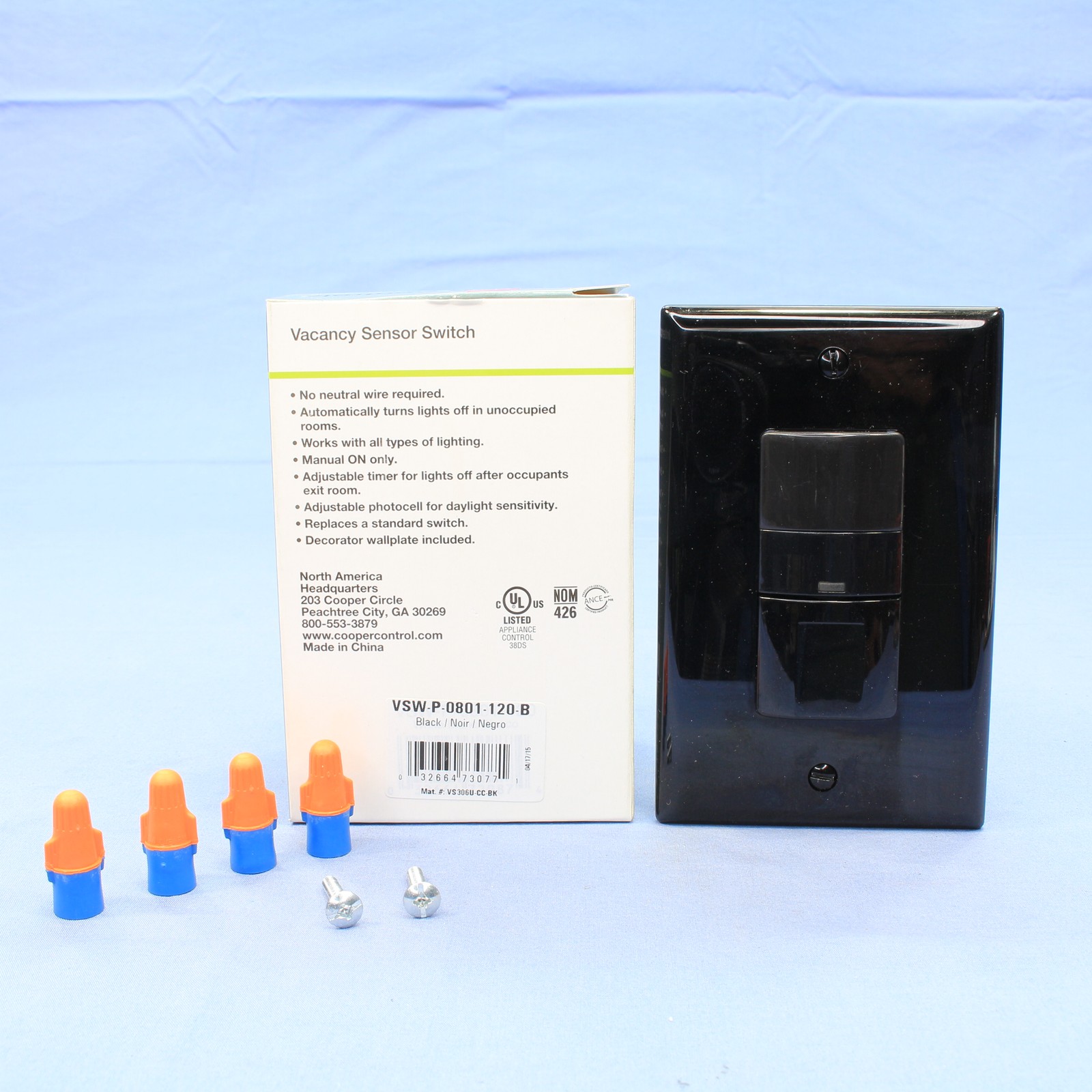 Cooper Black Manual Passive Infrared Vacancy Sensor 600W PIR VSW-P-0801-120-B
