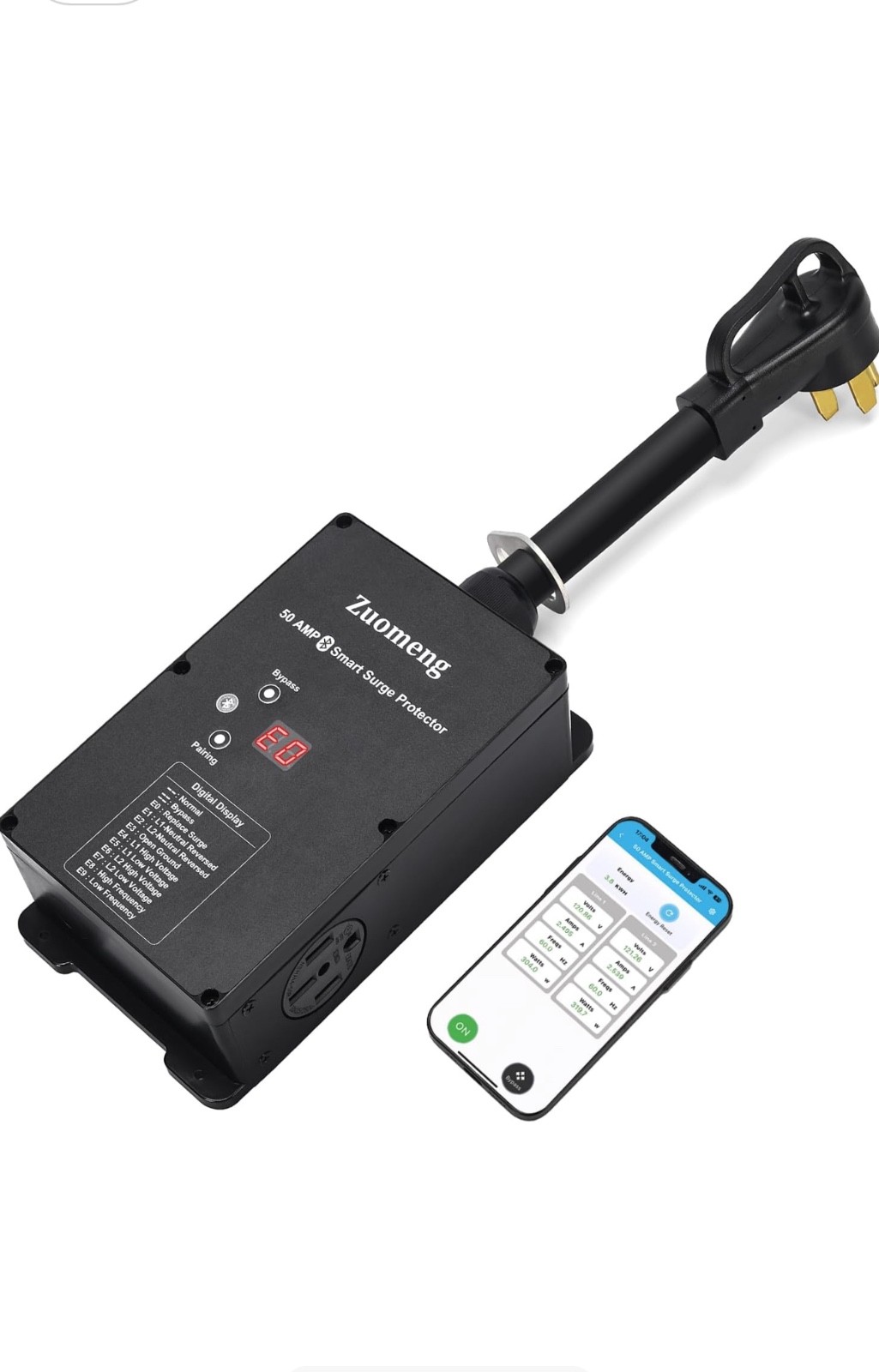 Bluetooth 50 Amp RV Surge Protector with Auto Shutoff & Replaceable Module