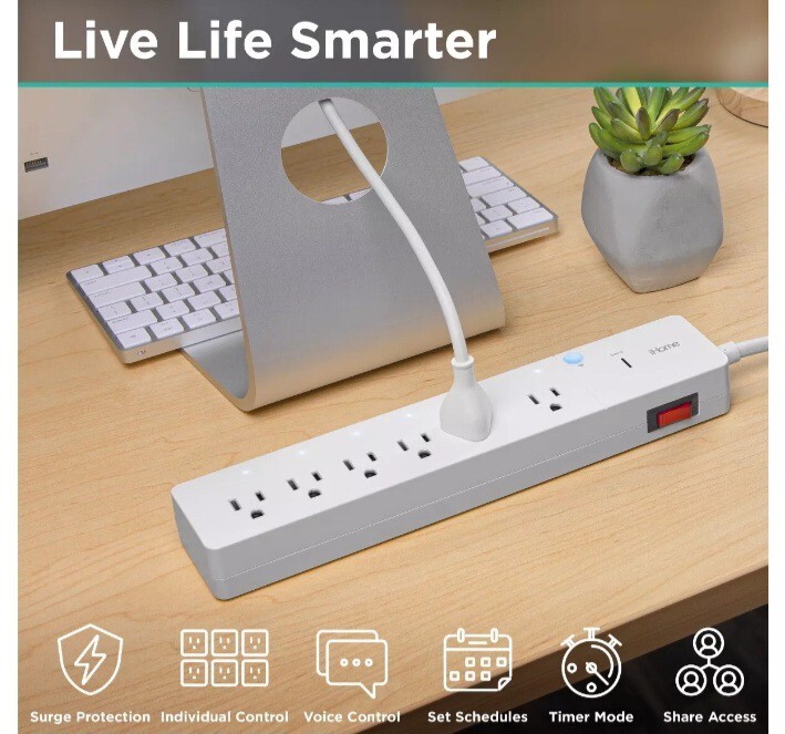 📫iHome Smart Strip 6 Outlet Surge Protector – White. Lot#47