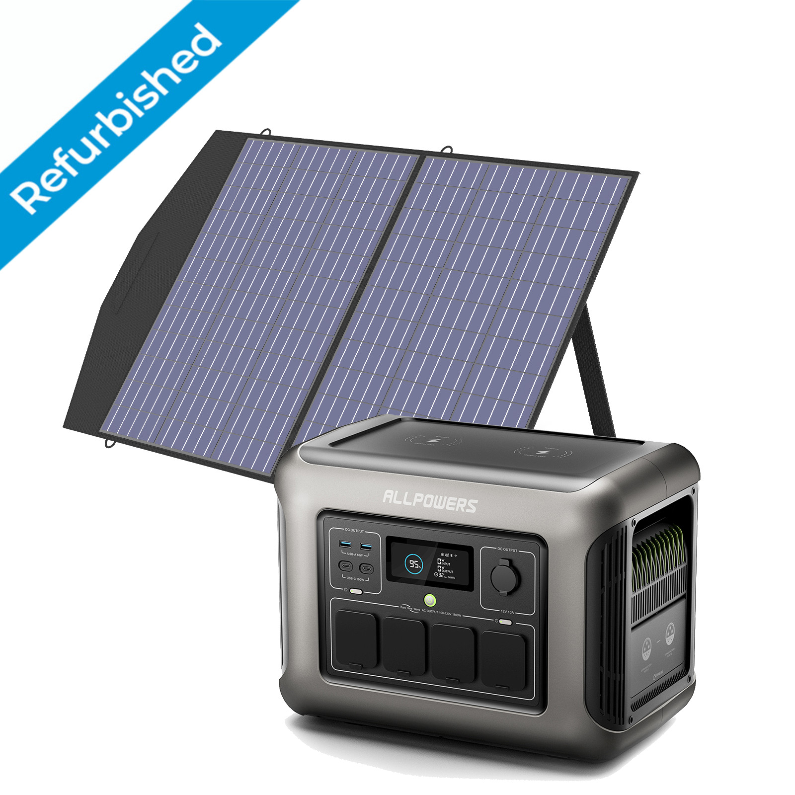 ALLPOWERS 1800W (3000W Peak) Power Station + 100W Solar Panel Kit LFP Battery