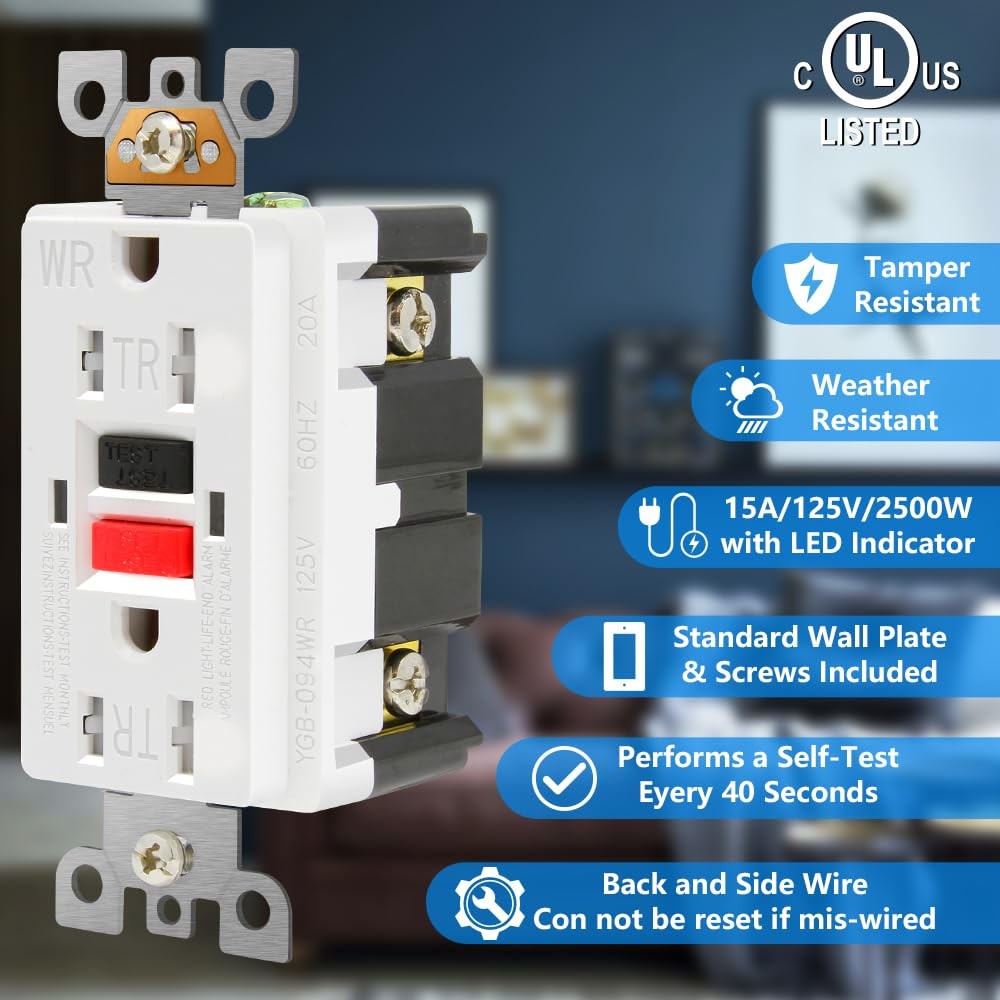 10 Pack – GFCI Outlet 15 Amp, UL Listed, Self-Test GFI Receptacles, TamperRes…