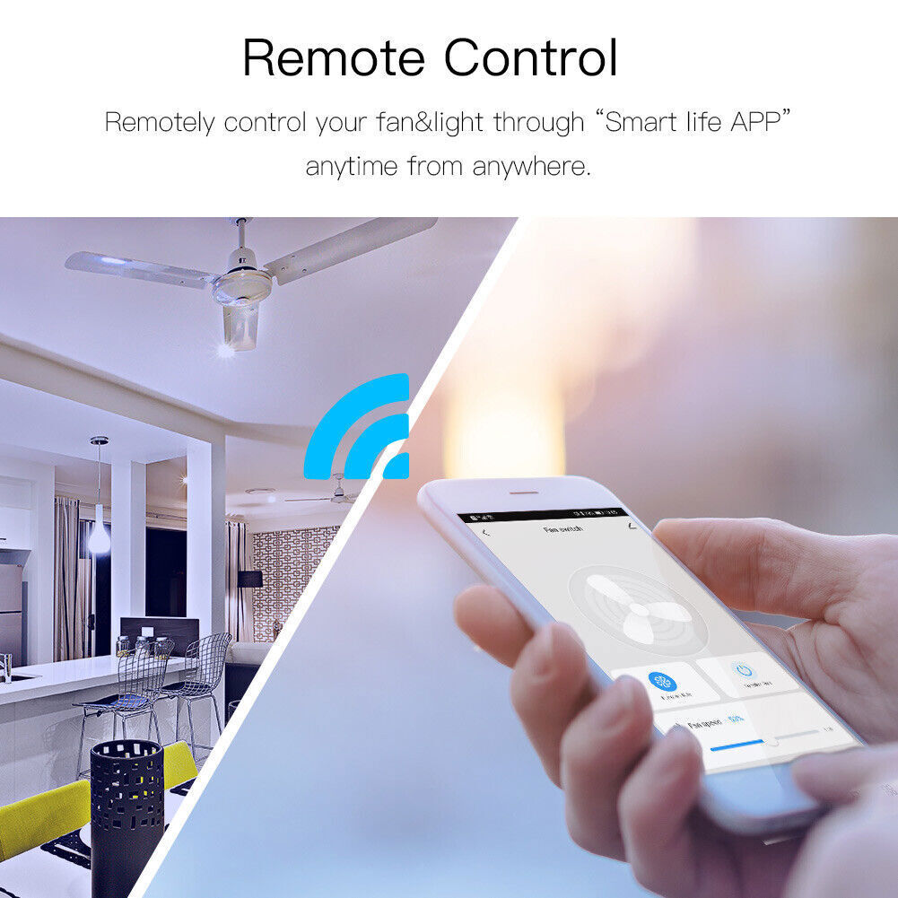 MOES WiFi RF Smart Ceiling Fan Light Switch Wall Touch Glass Panel Alexa Google