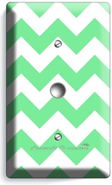 CHEVRON LITE GREEN STRIPES PASTEL LIGHT DIMMER VIDEO CABLE WALL PLATE ART COVER