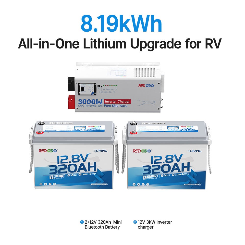 Redodo 12V 320Ah Mini Bluetooth LiFePO4 Battery LEAD-TO-LITHIUM RV Upgrade Kit