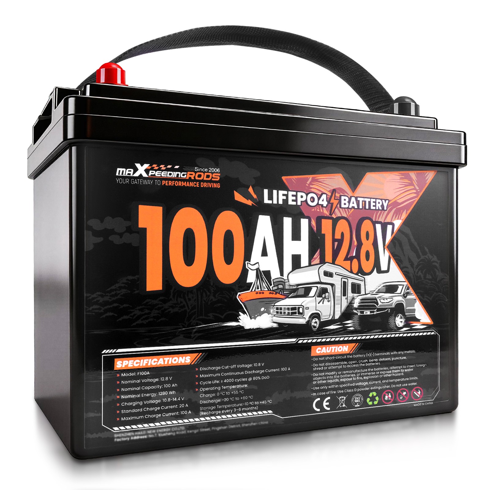 12V 100Ah Lithium LiFePO4 Battery for RV Boat Caravan,Marine Built-in BMS