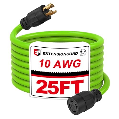25 Ft 30-Amp Generator Extension Cord, 4-Prong 125/250V 7500W NEMA 25ft Green