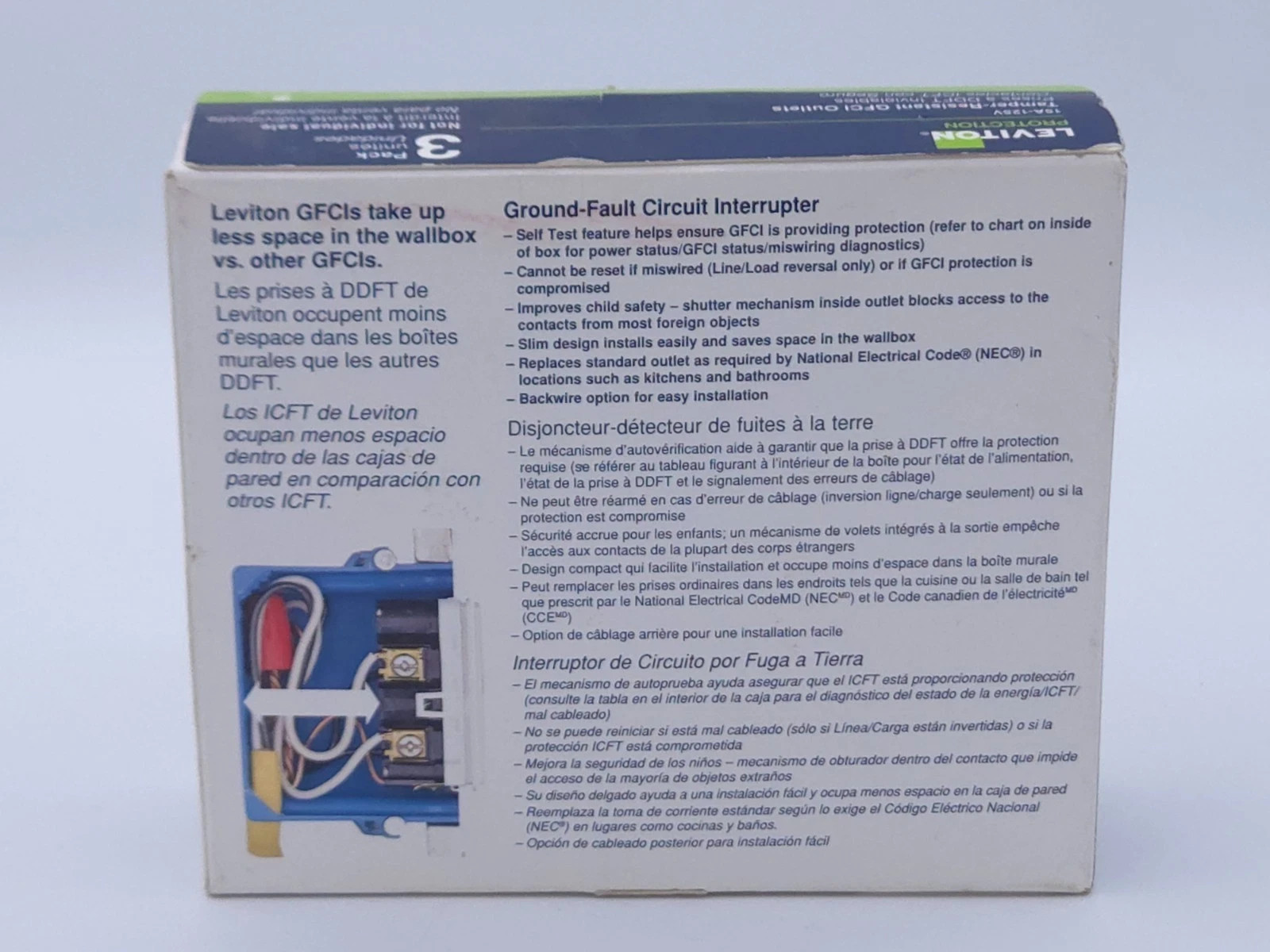 Leviton GFTR1-3W White 15A 125V Thermoplastic Tamper Resistant GFCI Receptacle