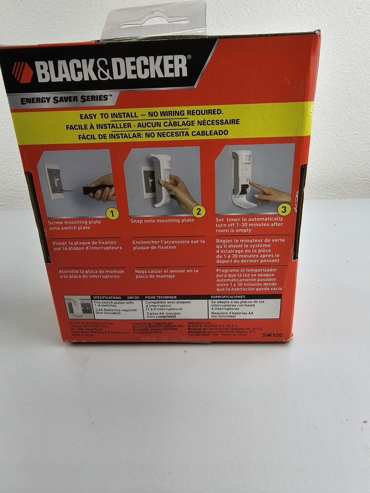 Black & Decker SW100 Lights Out Auto Switch Motion Activated Sensors NRFB