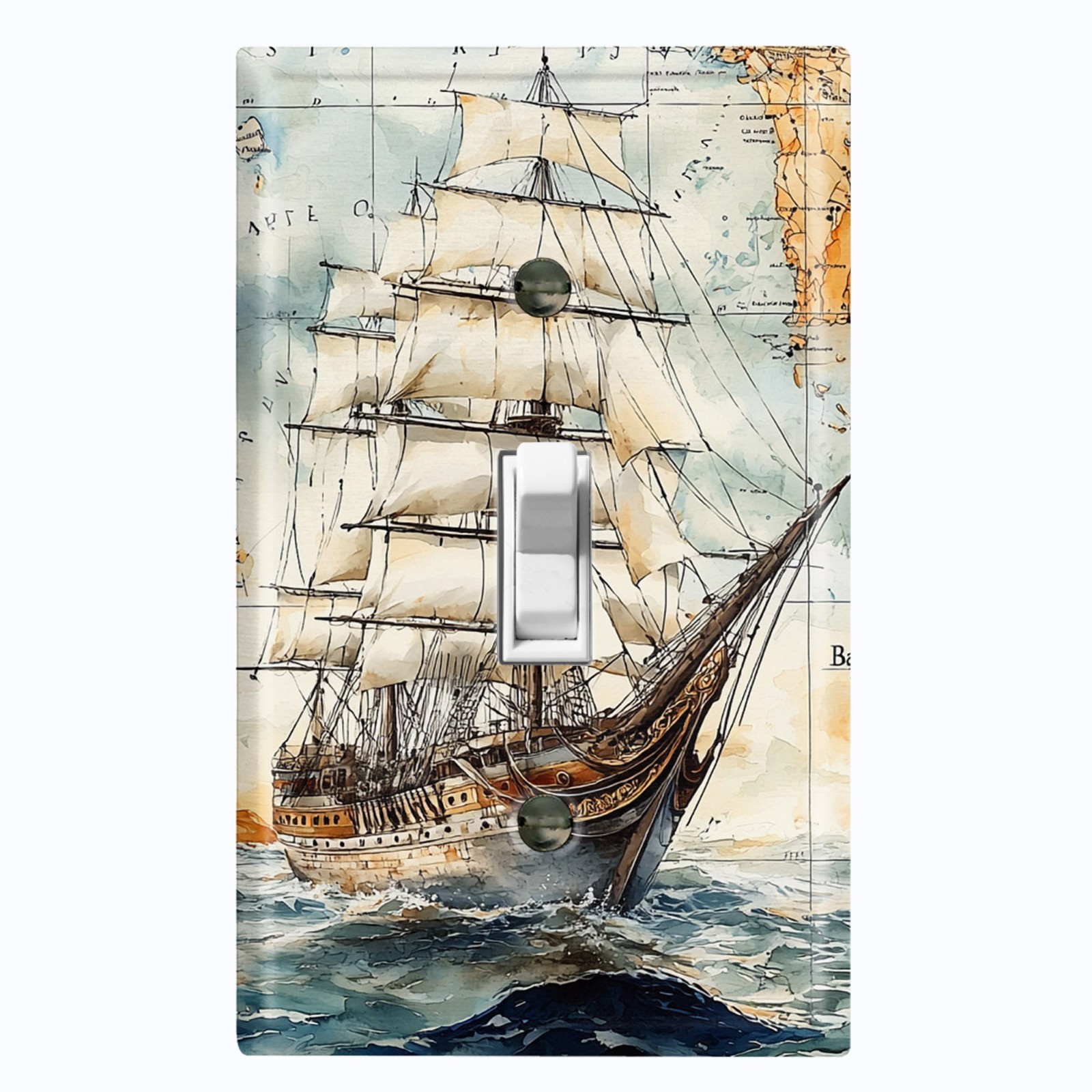 Metal Light Switch Outlet Cover Decorative Wall Plate Ocean Sea Ship Map OCN108