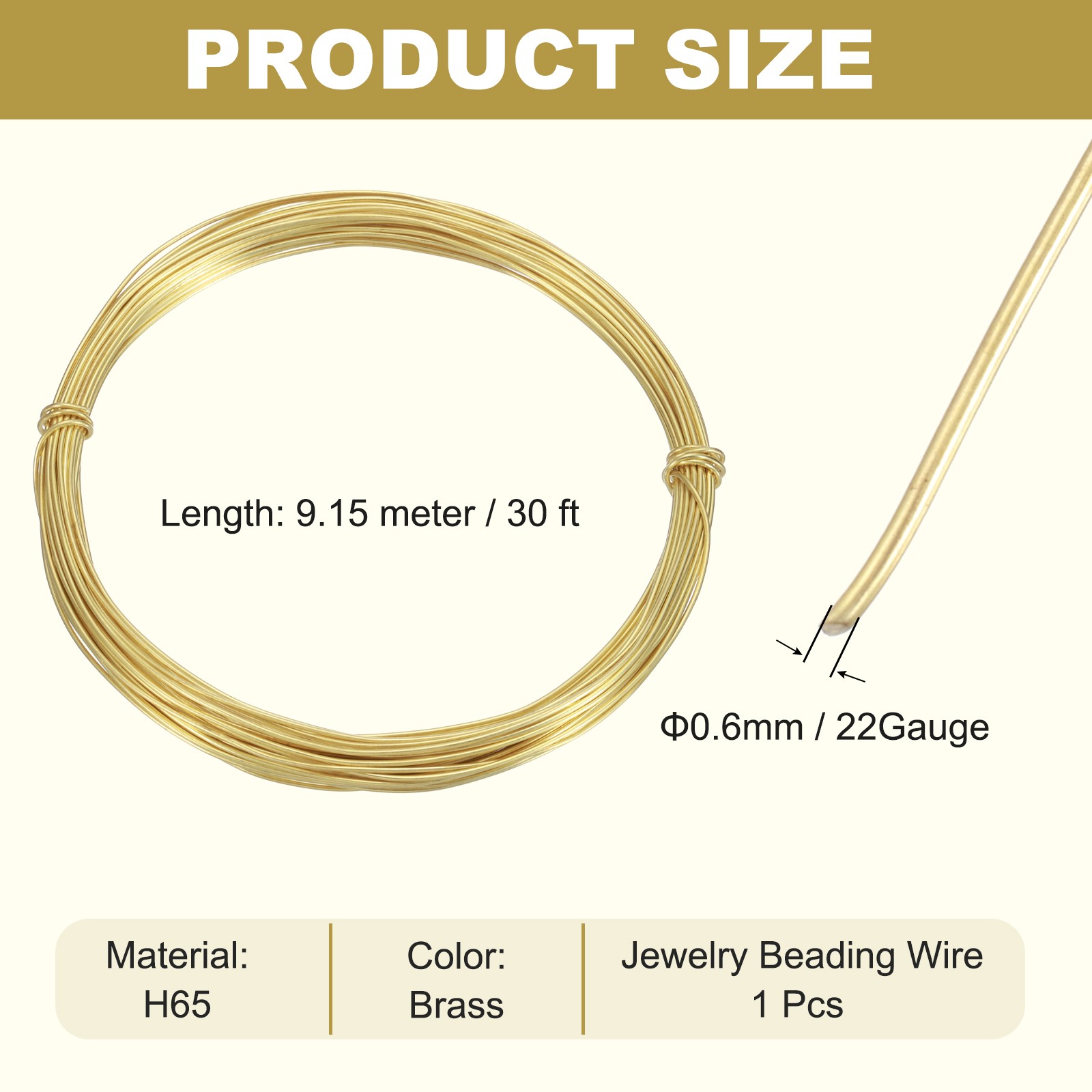 22 Gauge Brass Round Wire 30ft Craft Tarnish Resistant Beading Wires