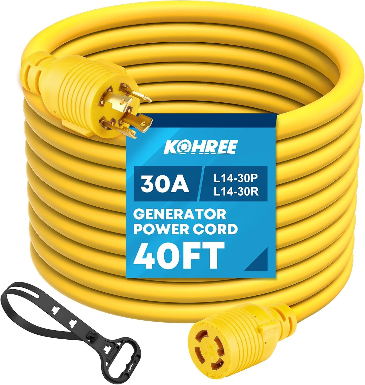 30 Amp Generator Extension Cord 4 Prong 40FT, NEMA L14-30P/L14-30R, 125/250V 750