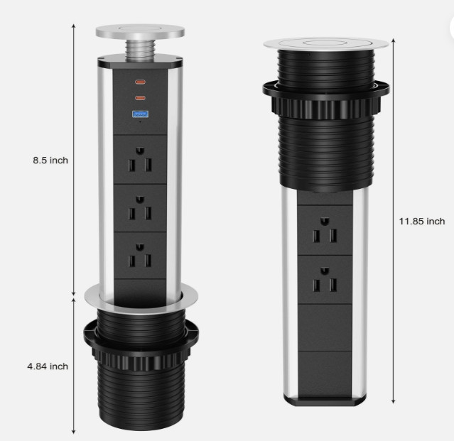 Pop Up Electrical Outlet, Recessed Power Strip, 3 AC Outlet 2 USB A & 1 USB C