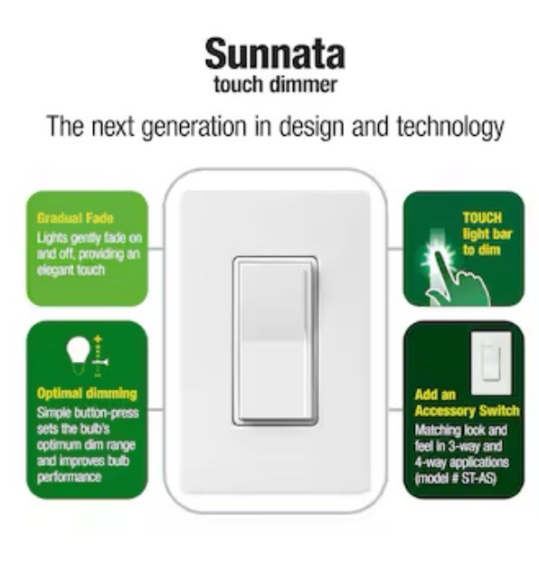 Lutron Sunnata LED+ Multi-Location LED Illuminated Touch Light Dimmer Kit White