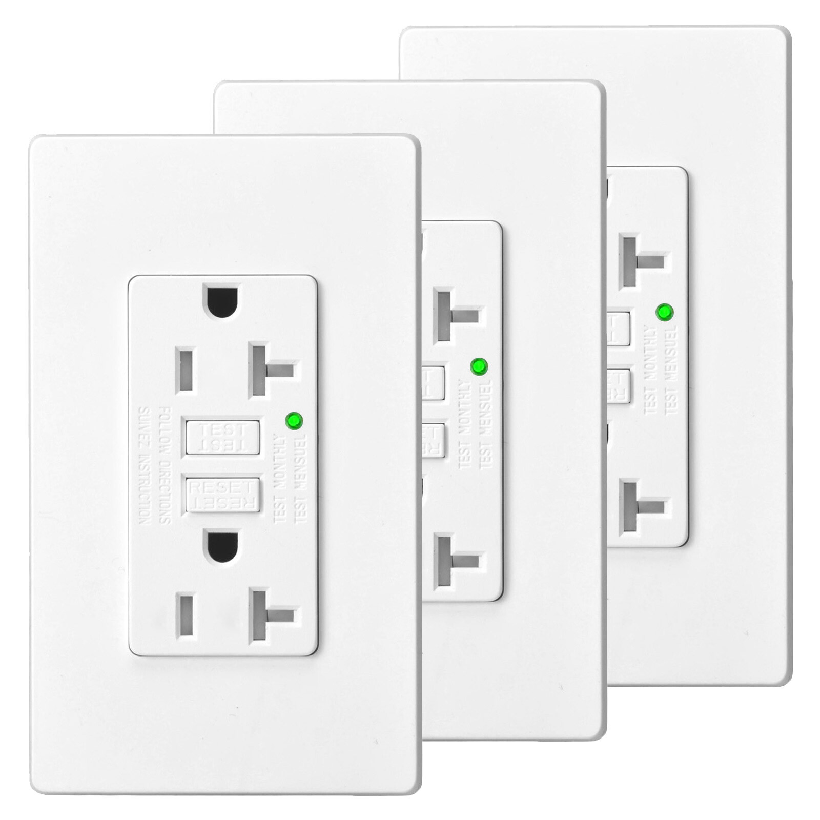 GFI GFCI Outlet 20A Amp Electric Receptacles Plugs Non-TR with Wall Plate 3 Pack