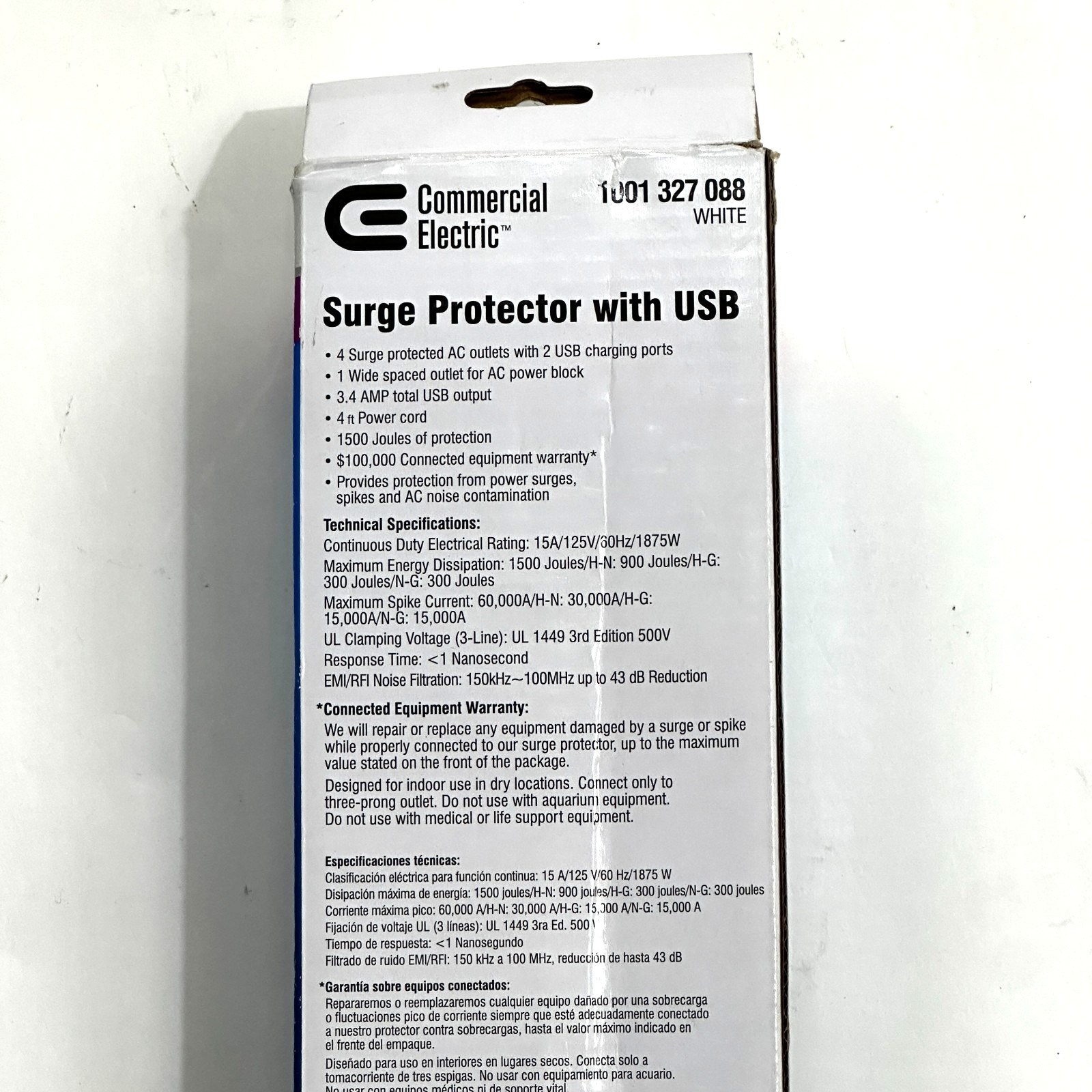 Commercial Electric 4 Outlet Surge Protector USB 1500 Joules HDC404UWH NEW