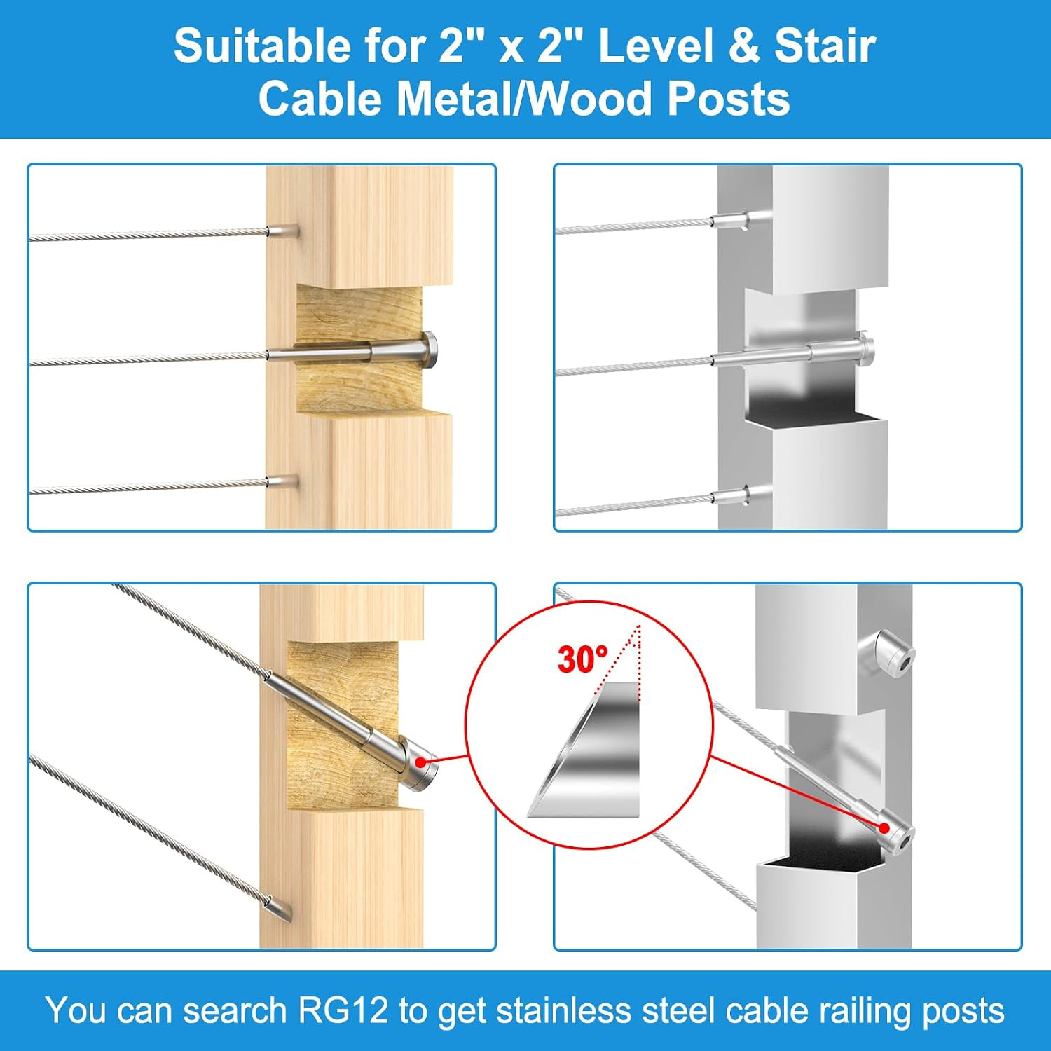 50 Pack Invisible Cable Railing Kit, T316 Stainless Steel 1/8″ Invisible Receive