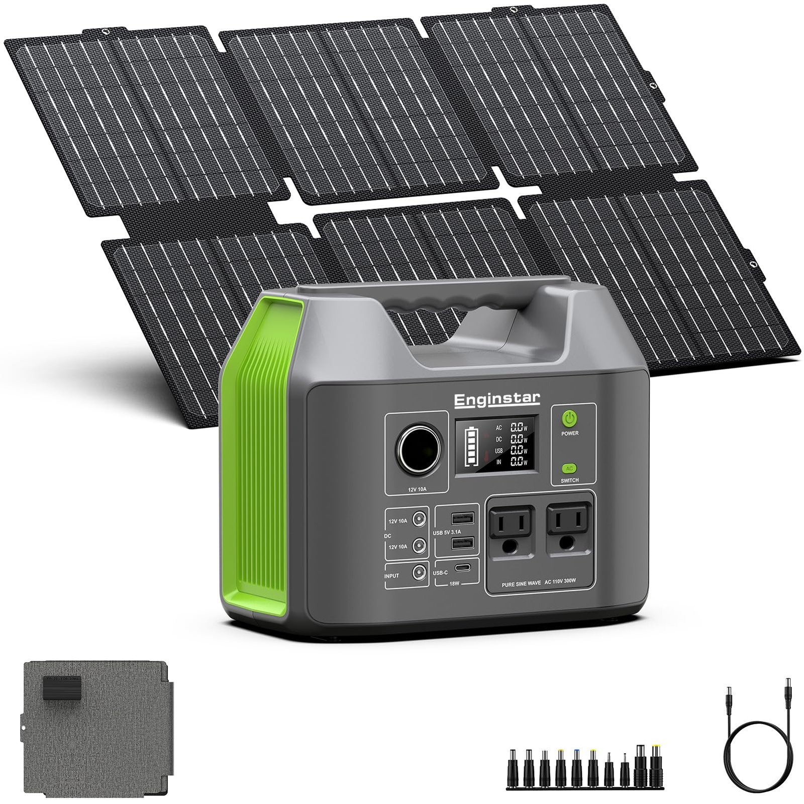 Portable Solar Generator, 300W Portable Power Station with Foldable 60W Solar…