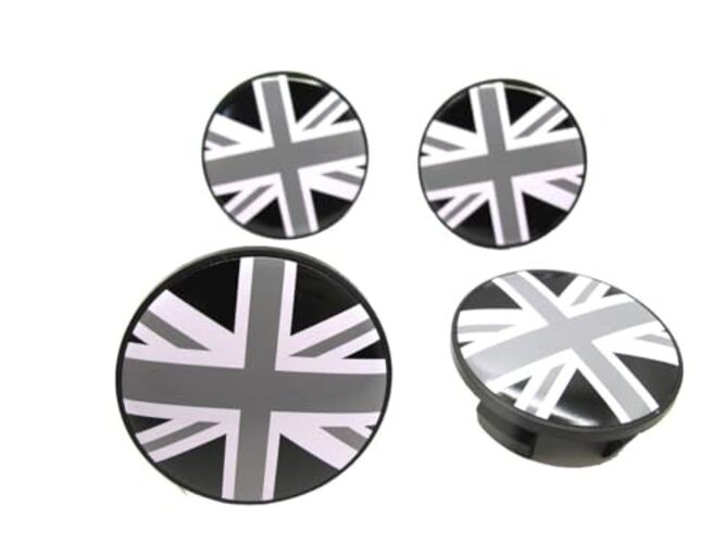 Black/Gray Union Jack Wheel Hub Center Cover for Cooper MK2 (54 mm)