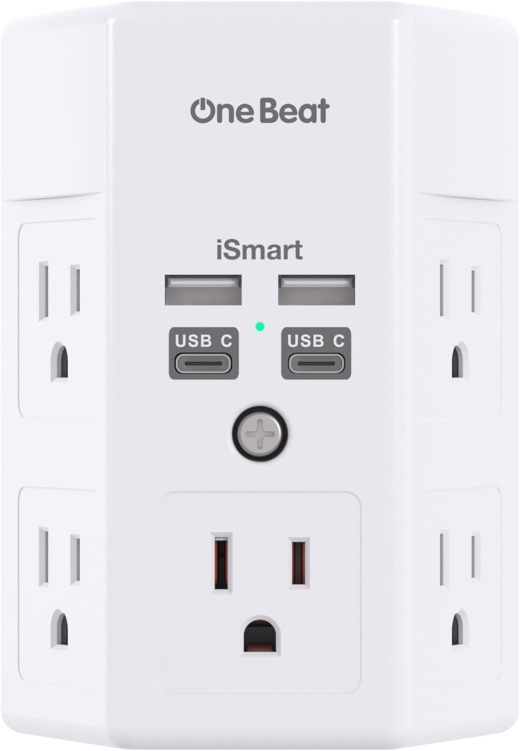 One Beat 1680J 3 Side Power Strip Multi Plug 15.5W,1Pack,None, White