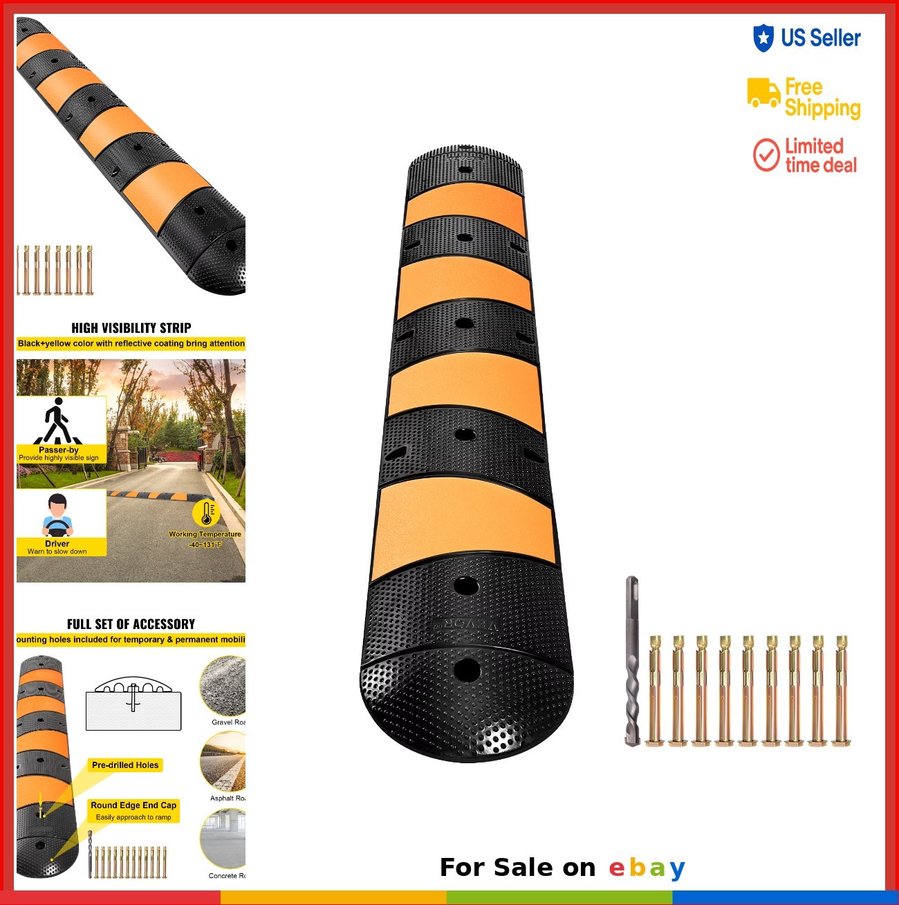 Modular Speed Bump 72 Inch 2 Channel 22000 Lbs Load Rubber Driveway Cable
