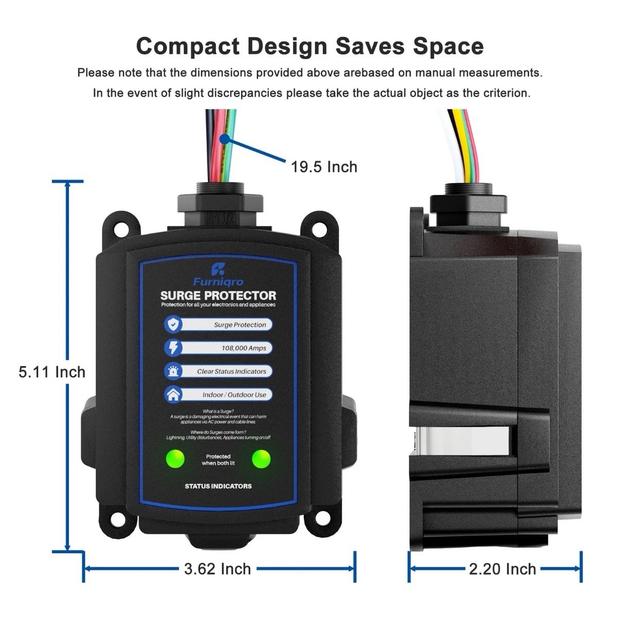 Whole House Surge Protector 108,000 Amps for Indoor/Outdoor Use, 120/240V