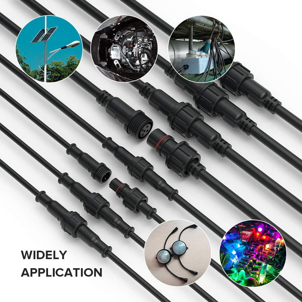 5PCS 6.56Ft 2Meter 5 Pin 0.2Mm²/24Awg IP65 Extension Cable Wire with Male and Fe