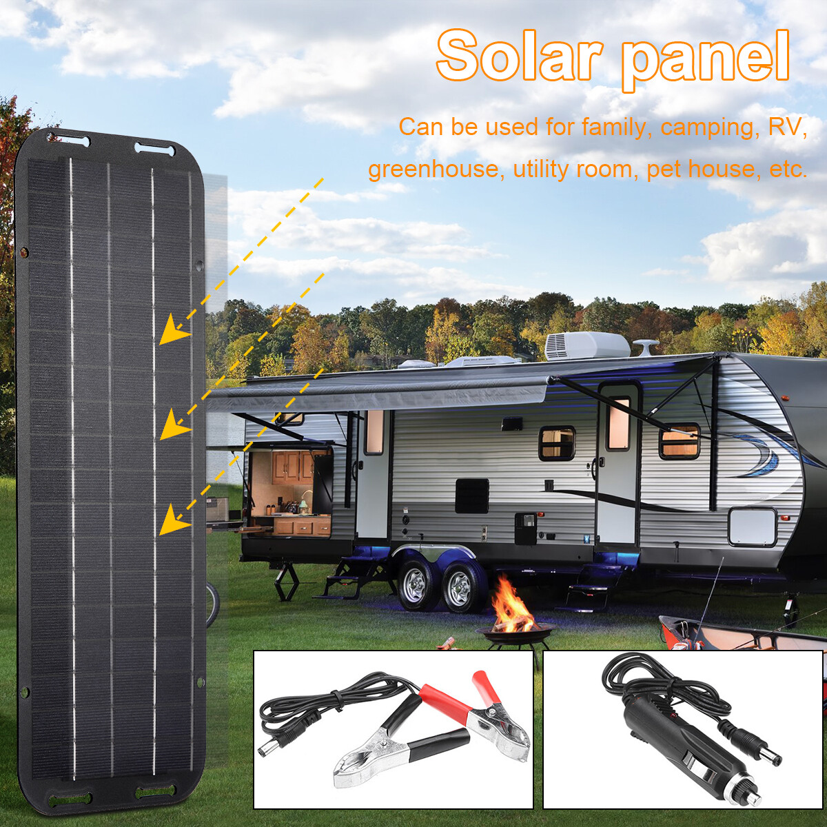 30W 12V Solar Panel Kit Waterproof Trickle Charger Battery Powered For Rv Car