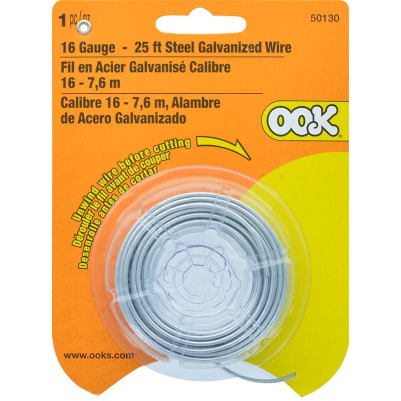 OOK 25 ft. L Galvanized Steel 16 Ga. Wire (Pack of 8)