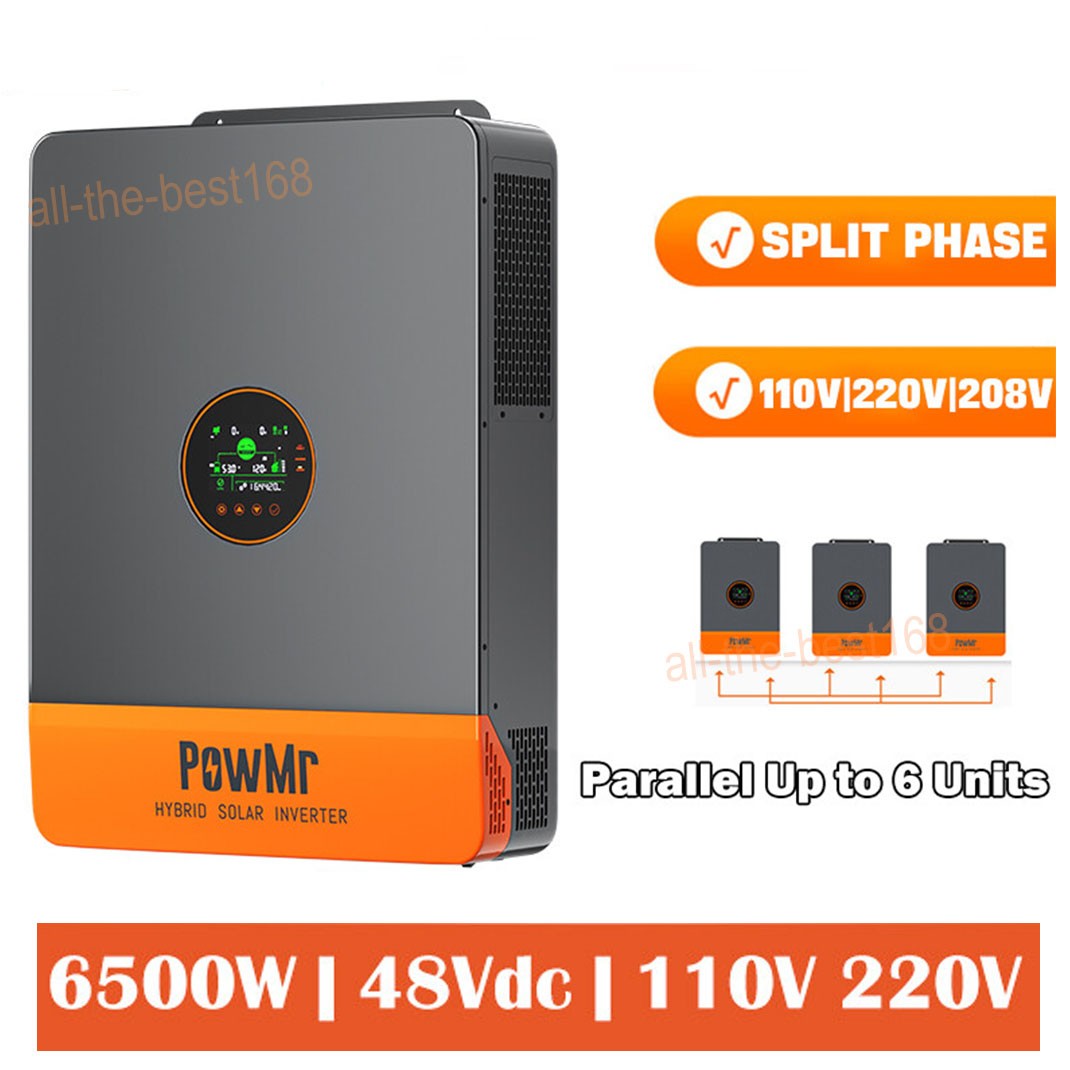 6500W 48V Hybrid Solar Inverter Split Phase Dual MPPT 120/240V Off Grid Parallel