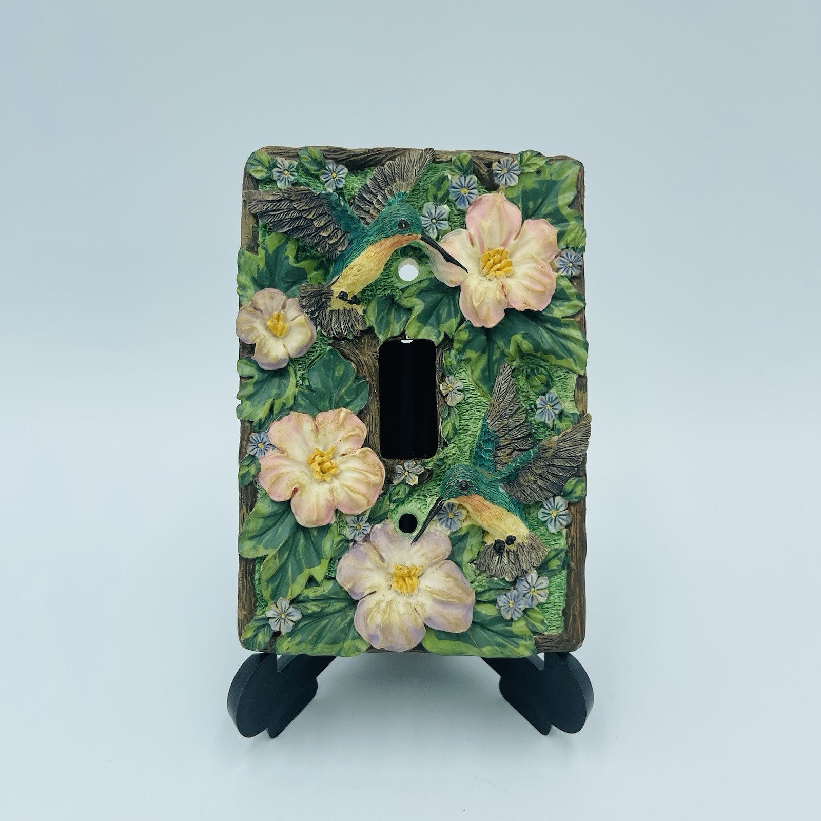 Switch Cover Hummingbird & Floral Light Green Resin 3D Single Toggle