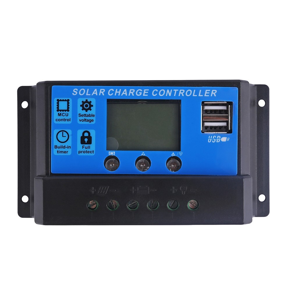 30A Solar Panel Battery Charge Controller 12V/24V LCD Regulator Auto Dual USB US