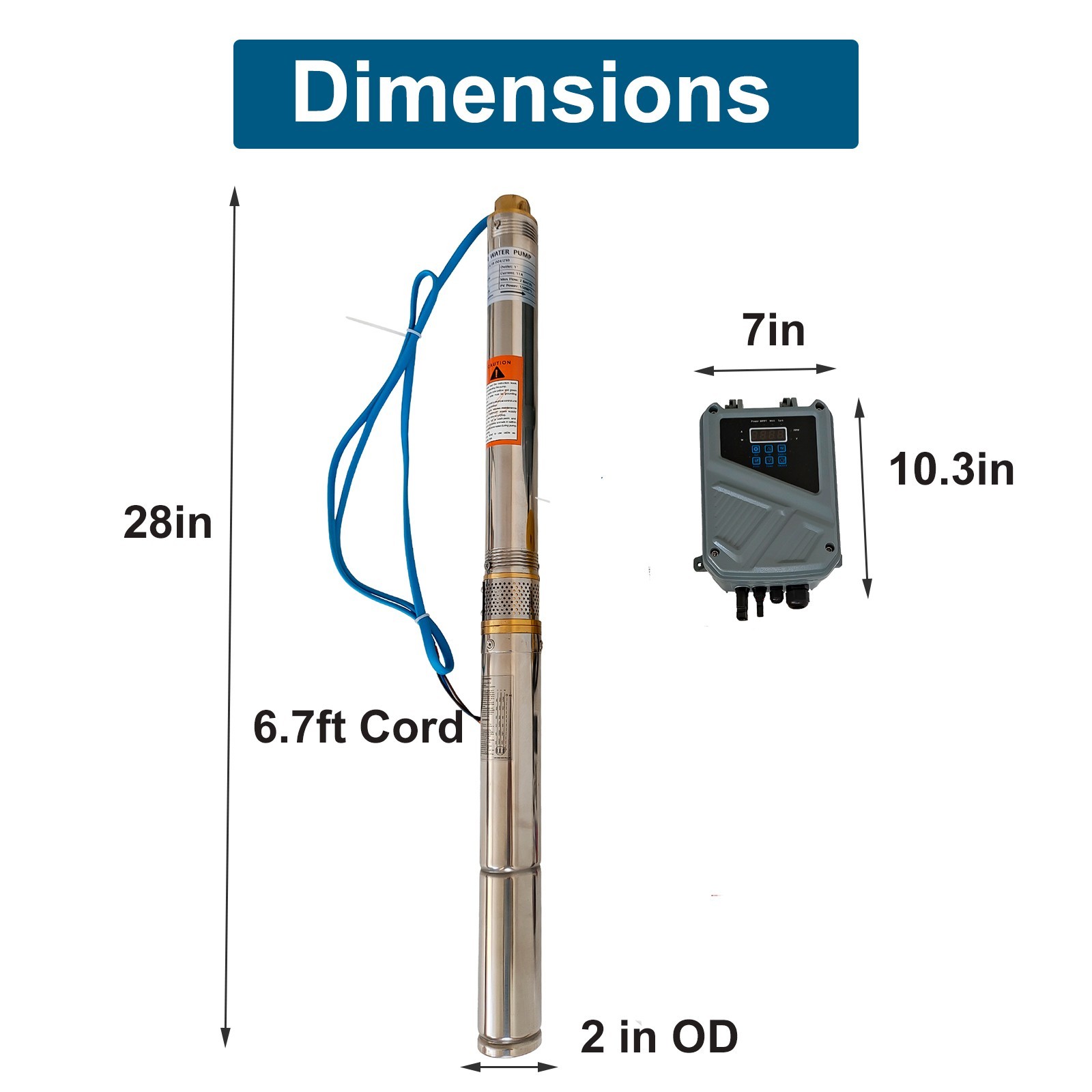2″ OD Solar Pump Submersible Pump Bore DC24V 250W Deep Well Pump+MPPT Controller