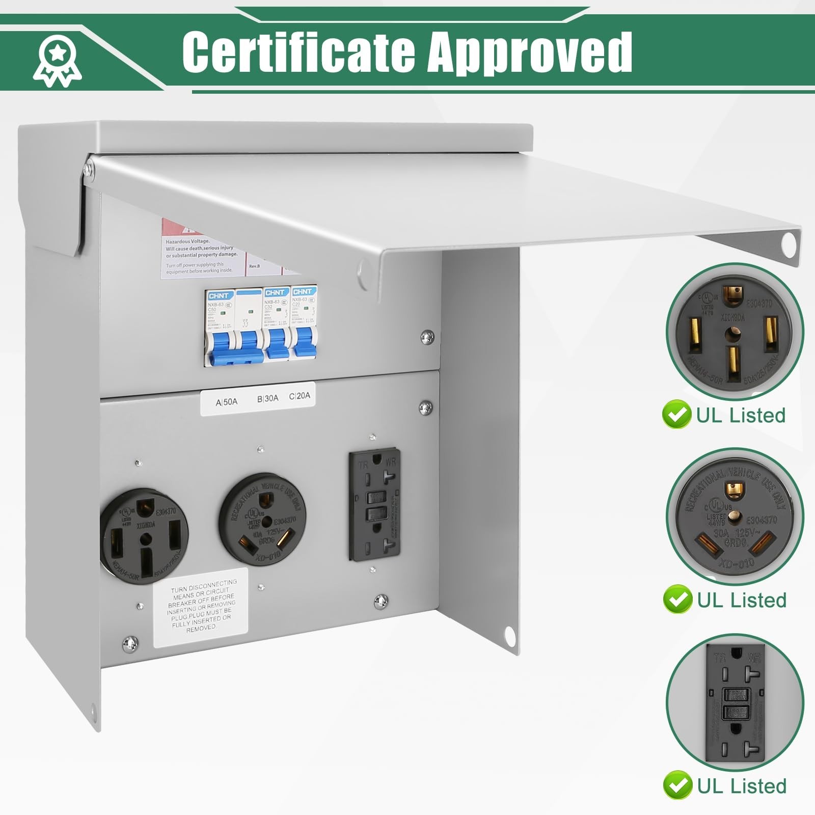 Binwacool Temporary Power Outlet Panel,RV Electrical Panel 20 30 And 50-Amp