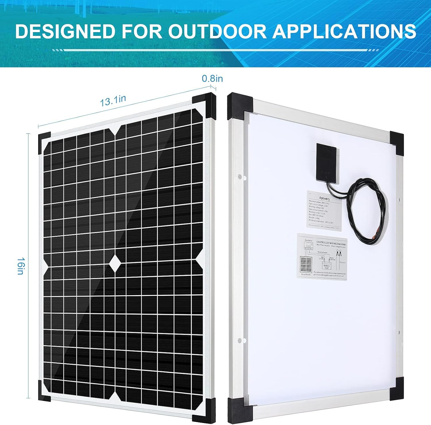 Solar Panel Kit 20W 12V Monocrystalline,Battery Maintainer +10A Solar Charge Con