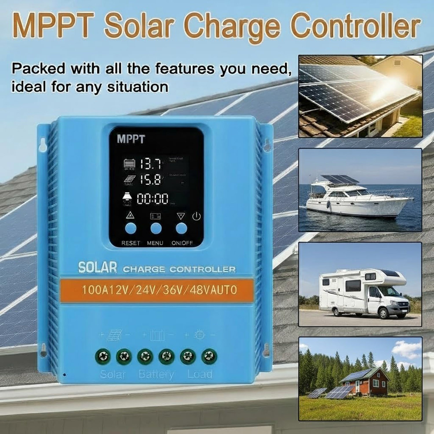 4800W 100A MPPT Solar Charge Controller 12V/24V/36V/48V Battery PV Regulator US