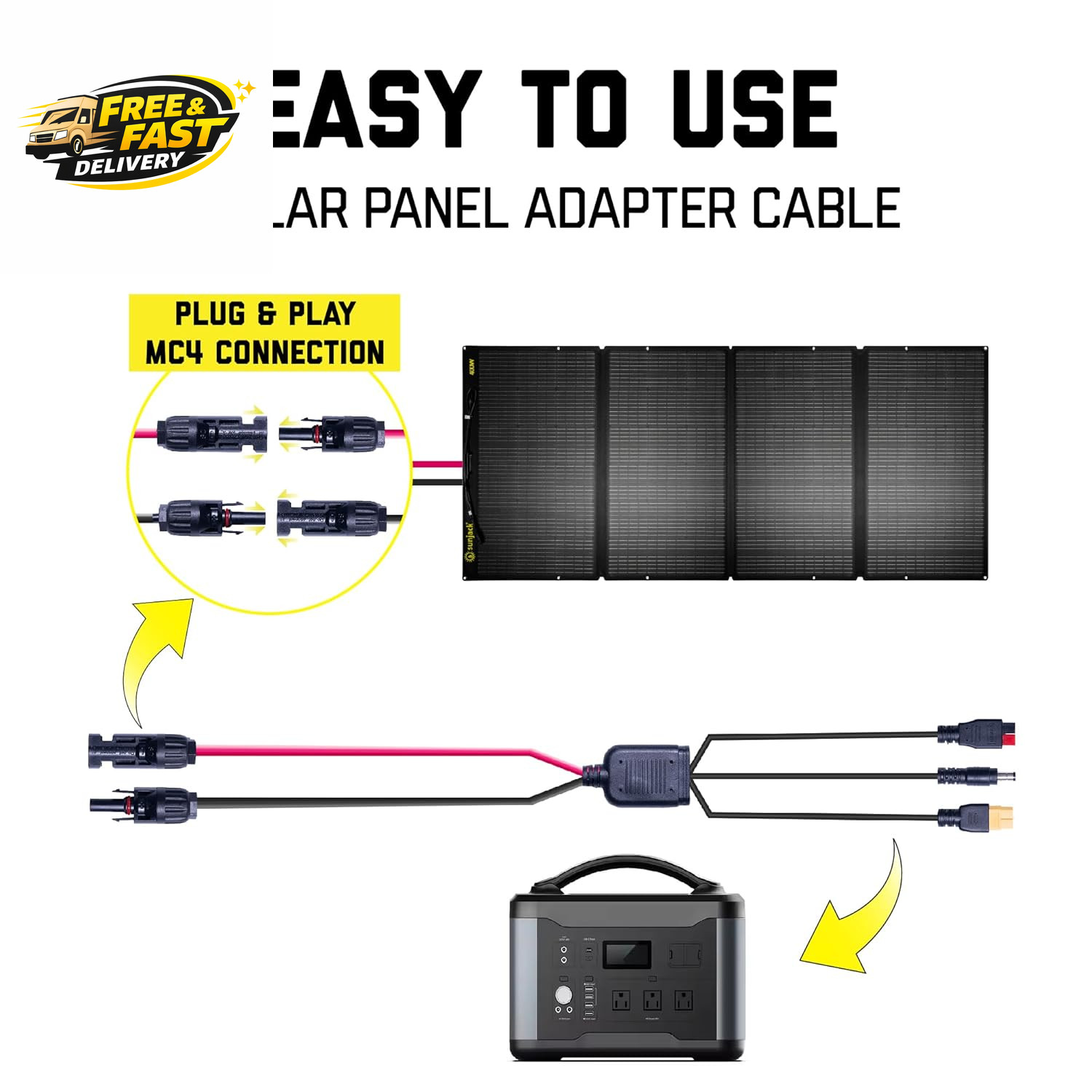 MC4 Solar Panel to Power Station Adapter Cable, XT60 / Anderson /