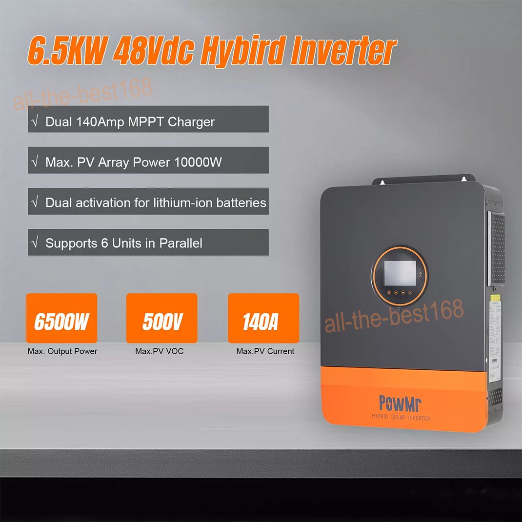 6500W 48V Split Phase Solar Inverter 140A MPPT 120/240V Parallel Ready
