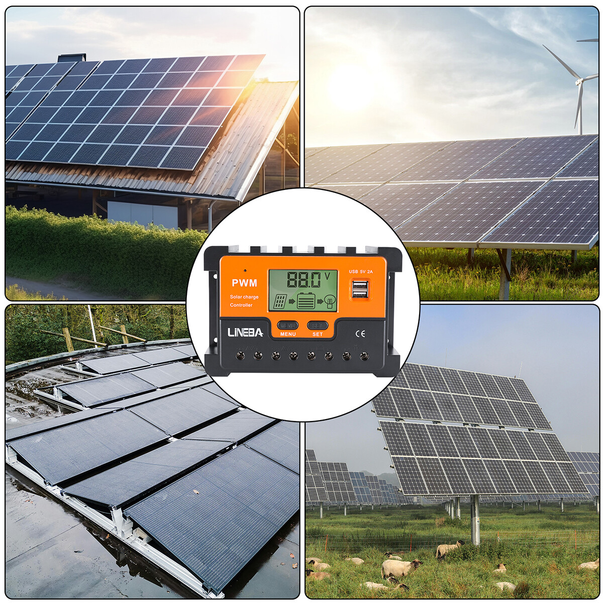 30A PWM Solar Charge Controller, 12V/24V Solar Panel Regulator for AGM Lithium