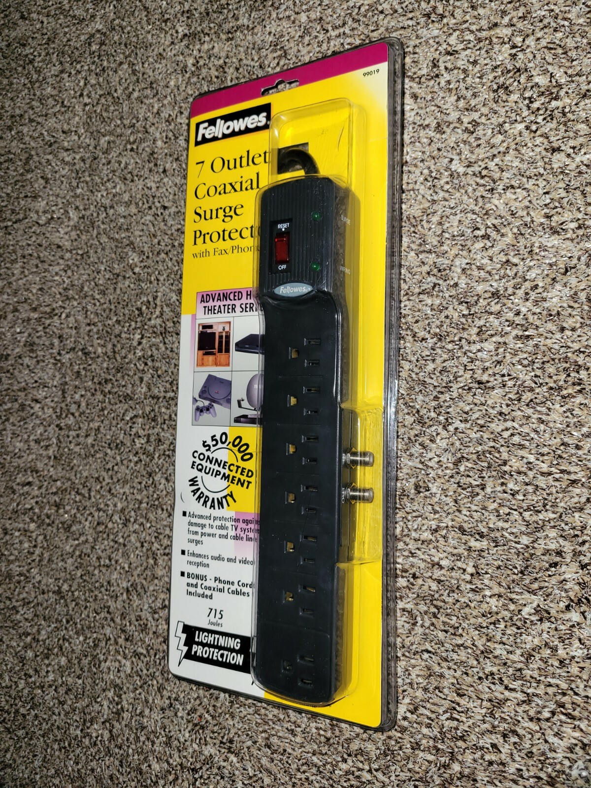 Surge Protector Power Strip 7 Outlet Tel/Fax/Coax with cables Lifetime Warranty
