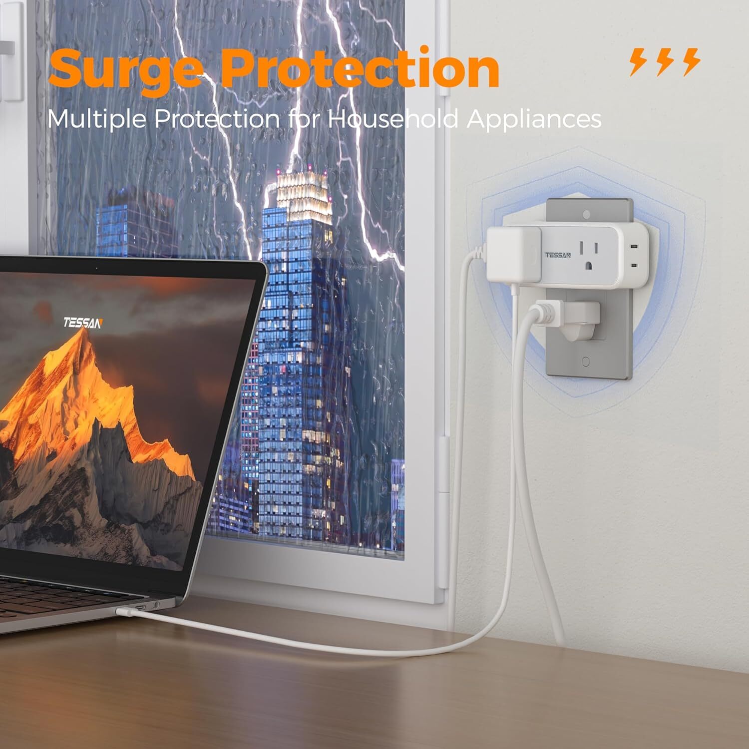 Surge Protector Wall Expander with 4 Outlets 3 USB Port(1 USB C) for Home Office