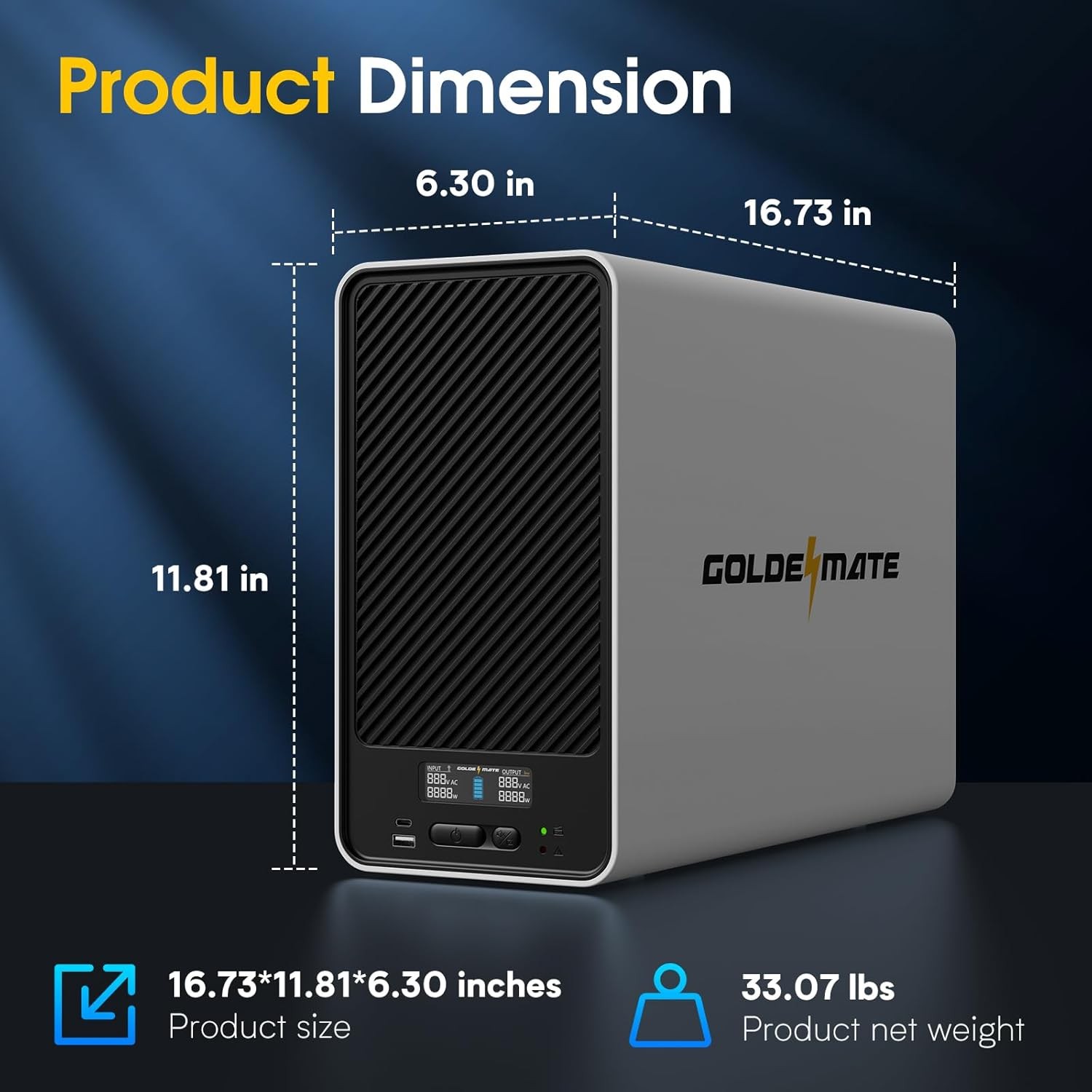 Goldenmate 1500VA 1000W UPS Pure Sine Wave LiFePO4 Battery Backup Power