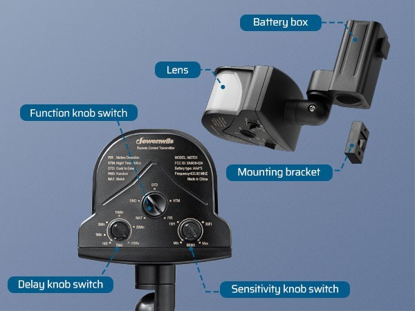 DEWENWILS Motion Sensor Plug Outdoor 50FT Detection 4 Modes Weatherproof