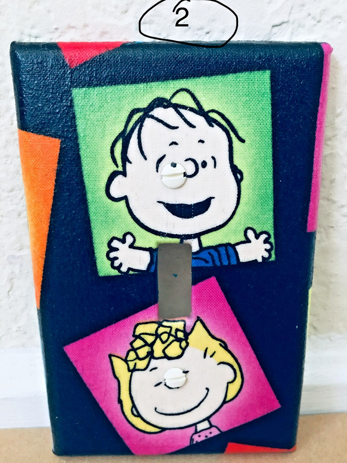 CHARLIE BROWN & FRIENDS SINGLE SWITCH PLATE COVERS HANDMADE WITH FABRIC, MIDWAY