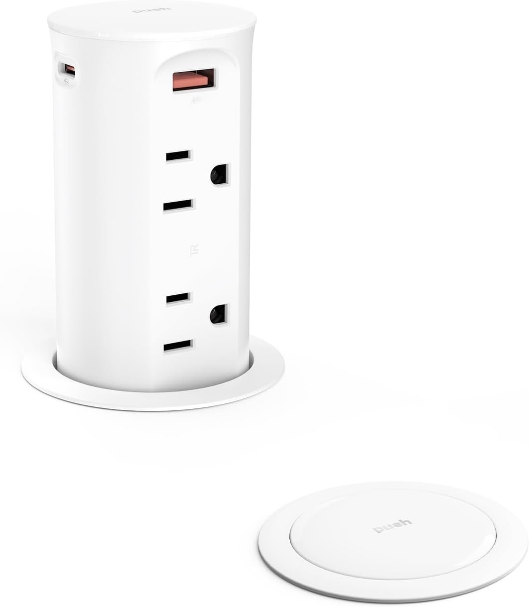 Countertop Power Grommet, 15A Outlet, 4 USB Ports, 4 Outlets