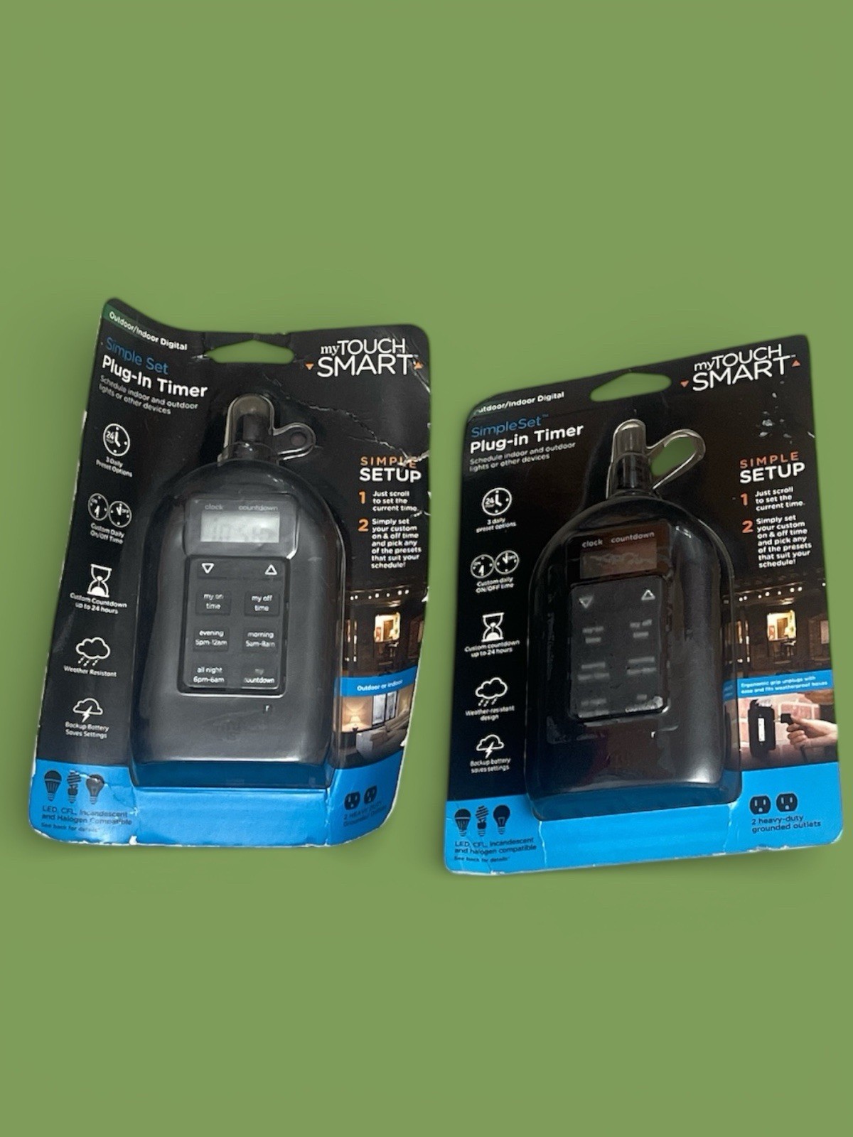 Simple Set Outdoor/Indoor Dual Digital Plug-in-timer. NEW (2 PACK) W
